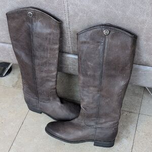 Frye Melissa Button Brown Tall Knee High Riding  Boots